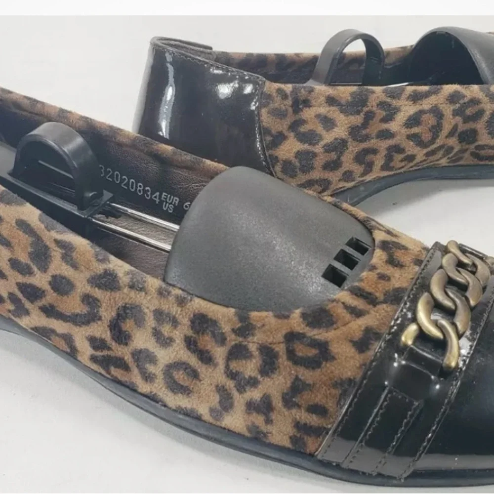 Mephisto Ballet Flats 7.5 Brown Cheetah Leather Cap toe slip ons animal Preppy
